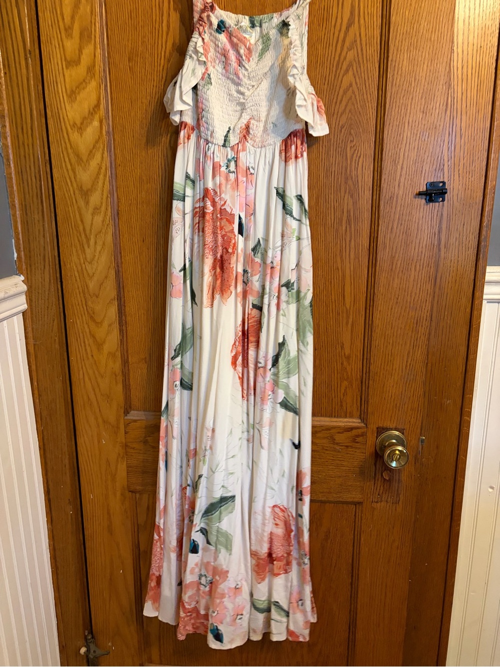 Plum Pretty Sugar White Maxi Dress with Coral Pink & Green Florals